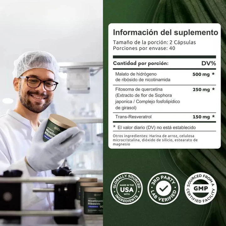 Liposomal | Complejo natural de NAD+ Resveratrol en Cápsulas
